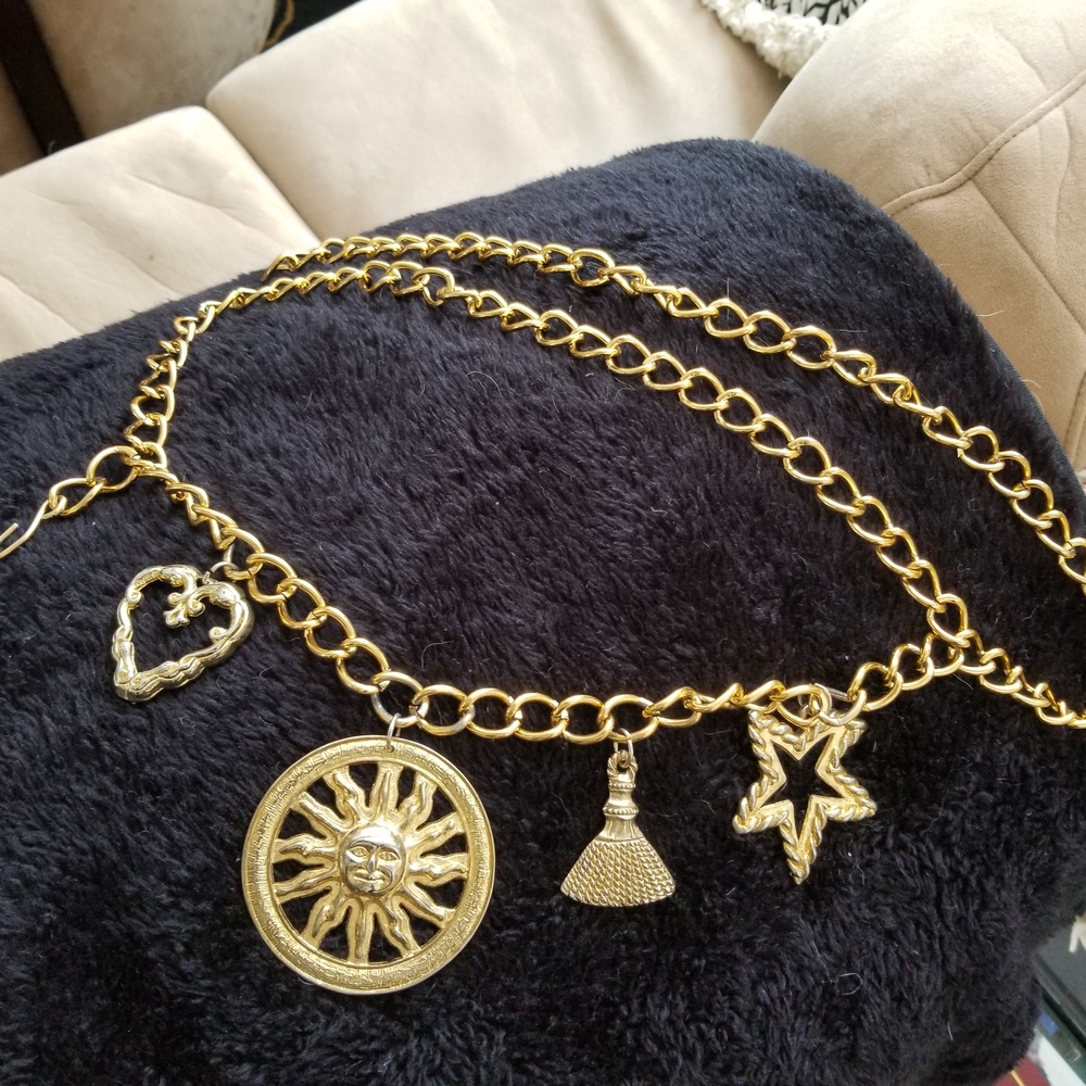 Gold Charm Belt with Sun, Heart, and Star